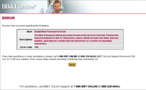 Error page for BBT Online Banking